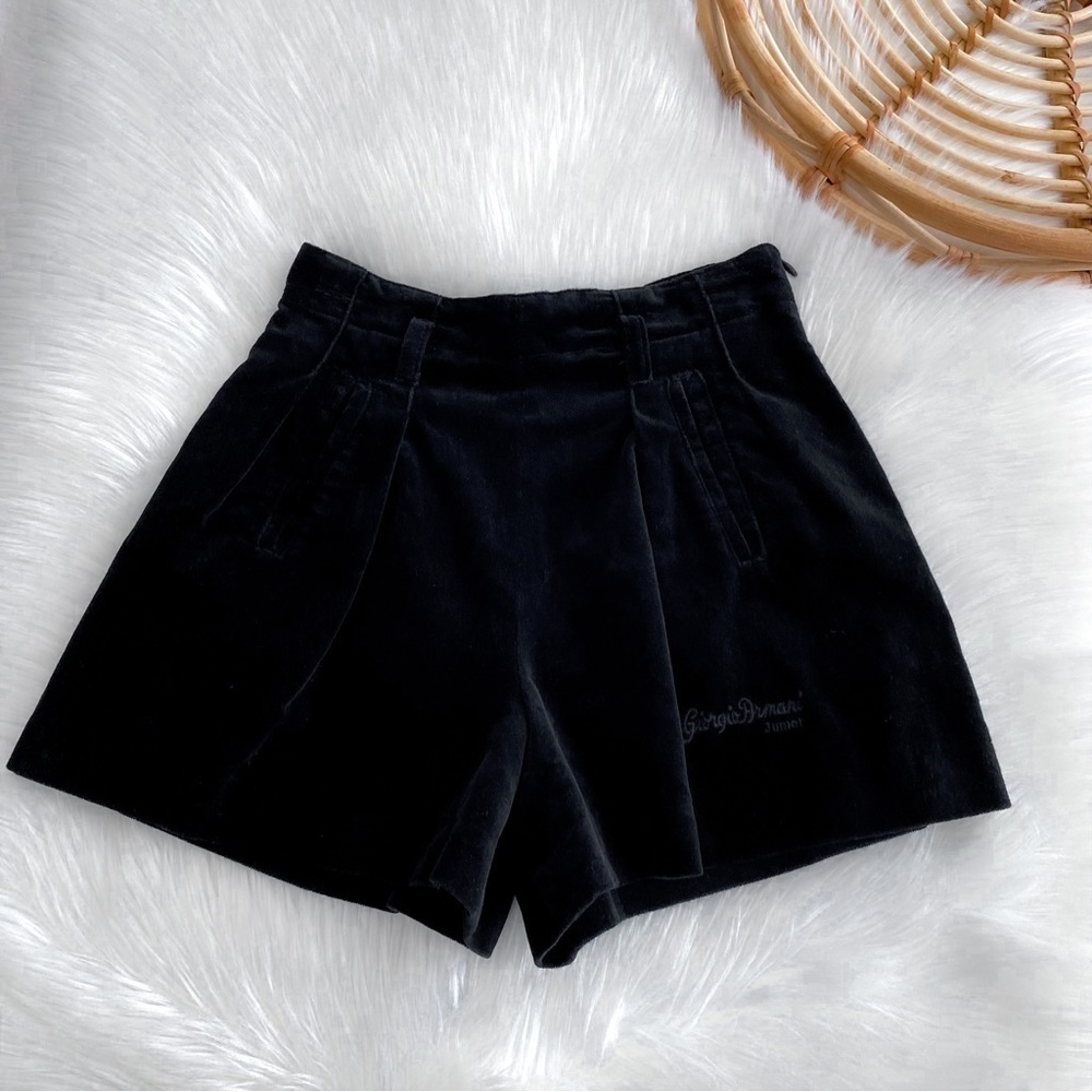 Giorgio Armani Vintage Junior Velvet Shorts Black Pockets Kids Children VTG